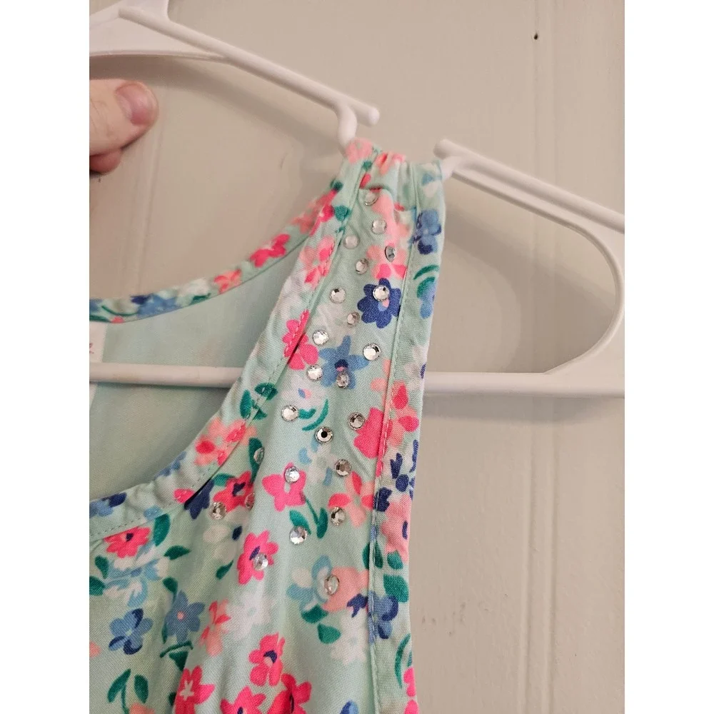 Justice Girls Floral Ruffle Tiered Dress Green Pink Blue Size 12 spring summer